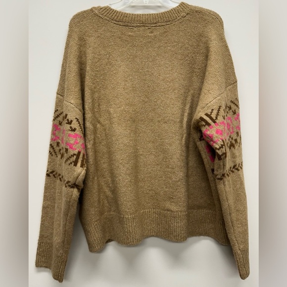 Lucky Brand Tan and Pink Crew Neck Sweater with Nordic Pattern - Picture 7 of 8
